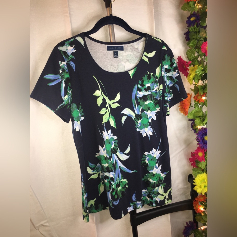 Karen Scott | Women’s Short Sleeve Floral Print Blouse Top Shirt